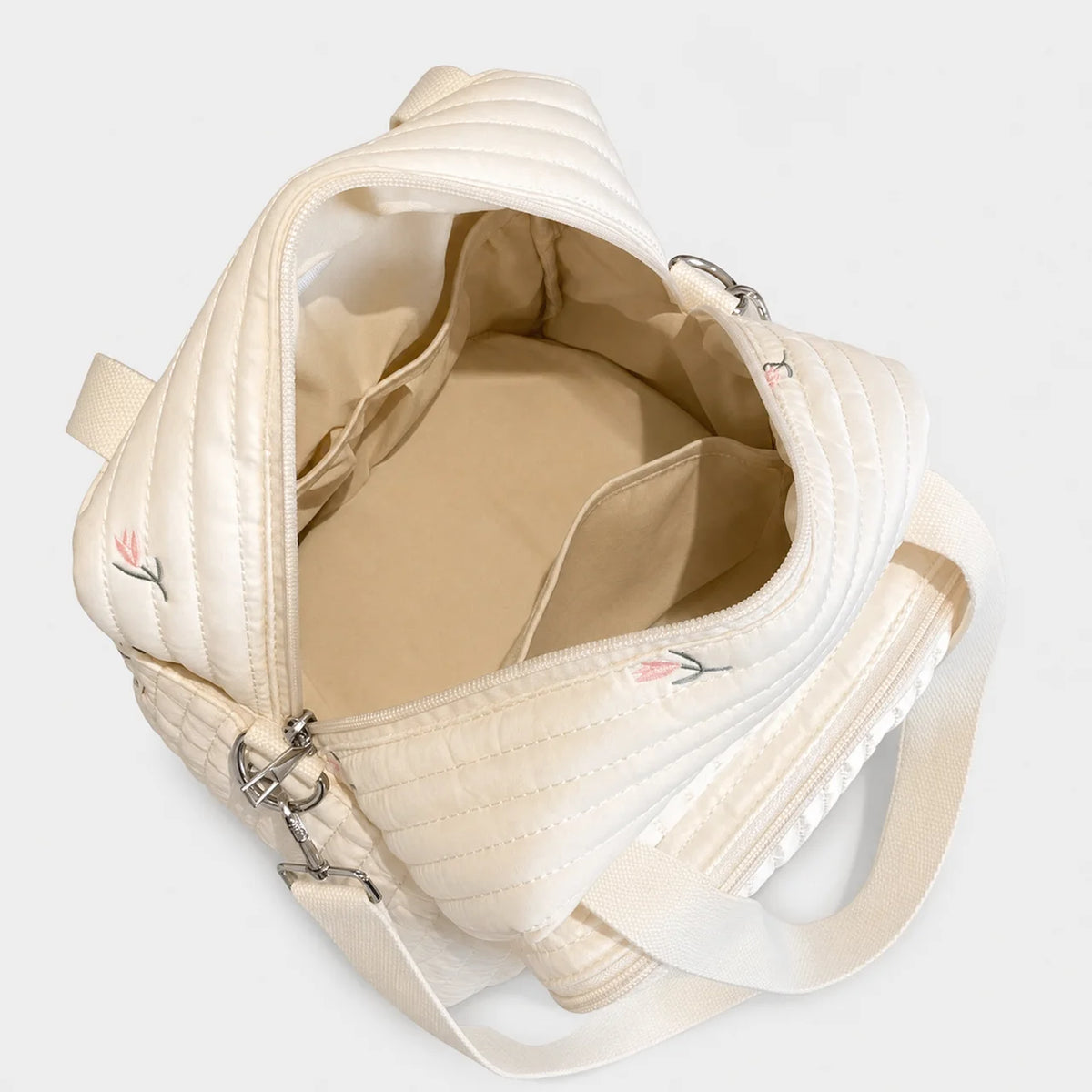 Sac à langer matelassé brodé avec bandoulière