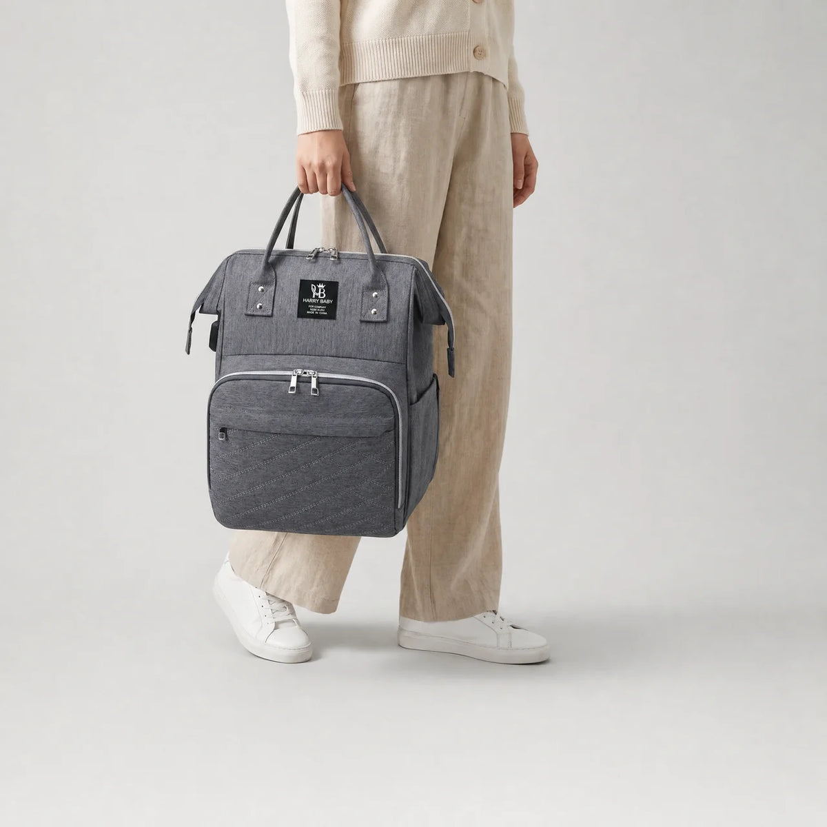 Sac à dos à langer tissu Oxford avec poches latérales
