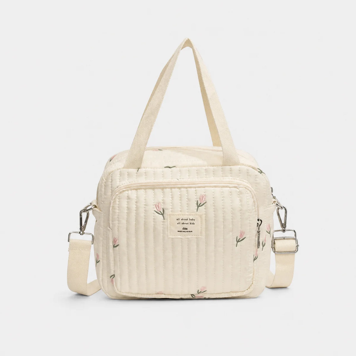 Sac à langer matelassé brodé avec bandoulière