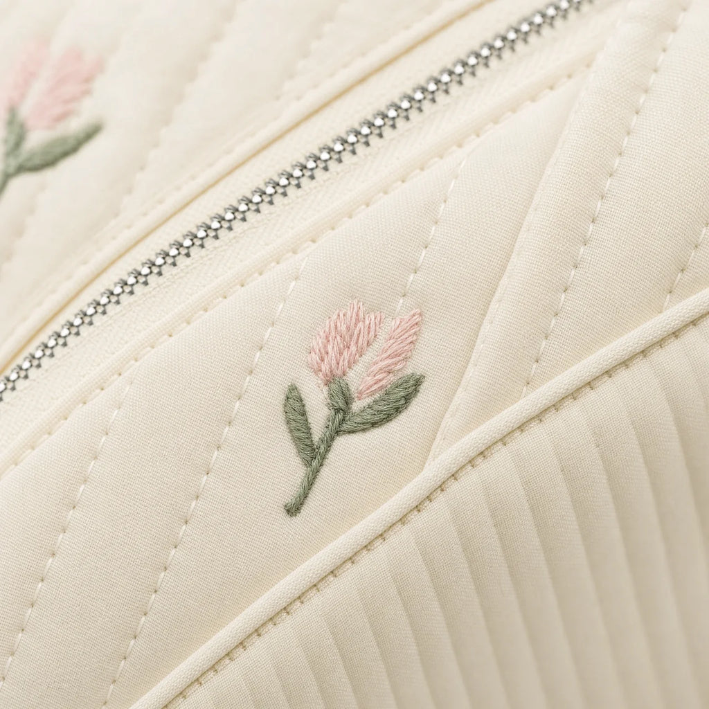 Sac à langer matelassé brodé avec bandoulière