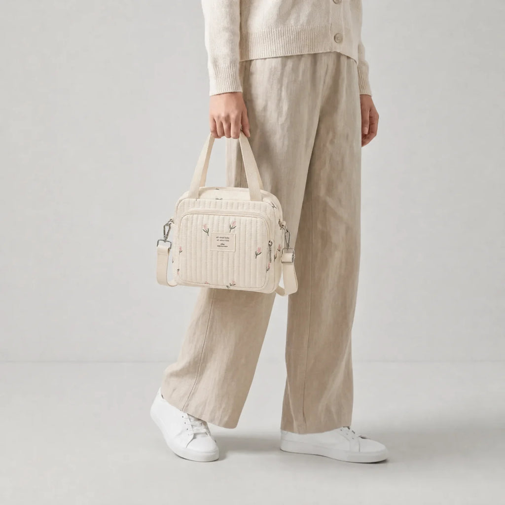 Sac à langer matelassé brodé avec bandoulière
